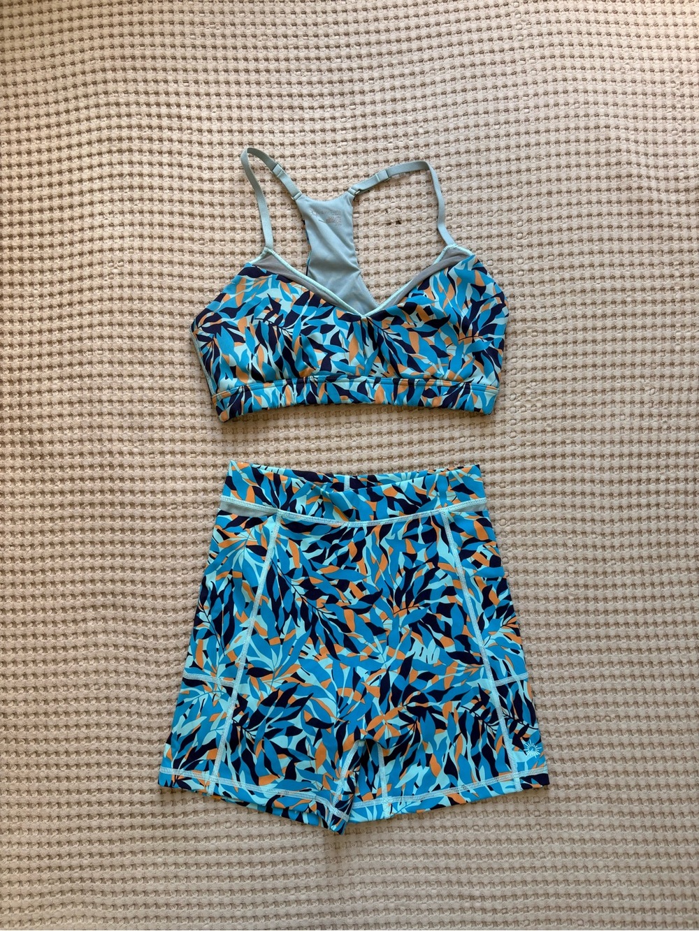 Arie Matching Pilates Set Leaf Print Sports & High-Waist Shorts